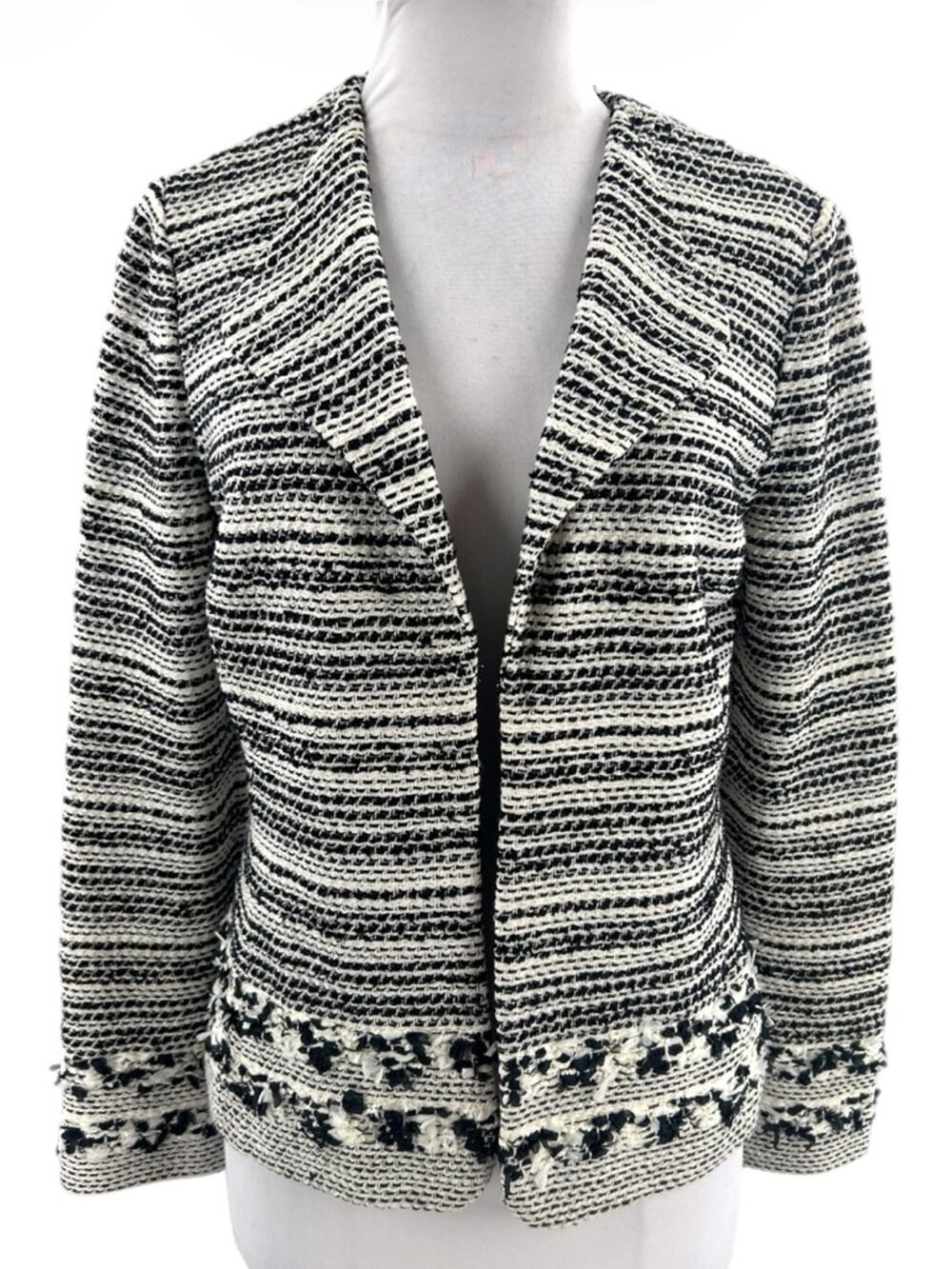 St. John Knits black and white striped tweed topper blazer‎ jacket Sz 6